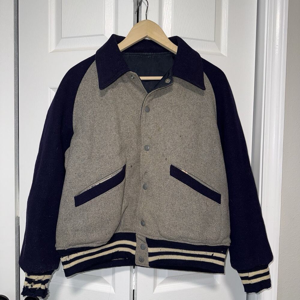 Vintage 1950s Thrashed C&S Sporting Goods Wool Varsity Jacket Size Medium Rare
